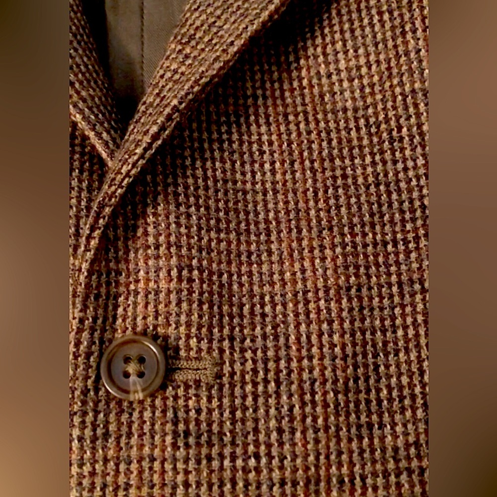 36R Mens Classic Brown Check Wool Tweed Suit Vest Waistcoat S Lapels Stafford